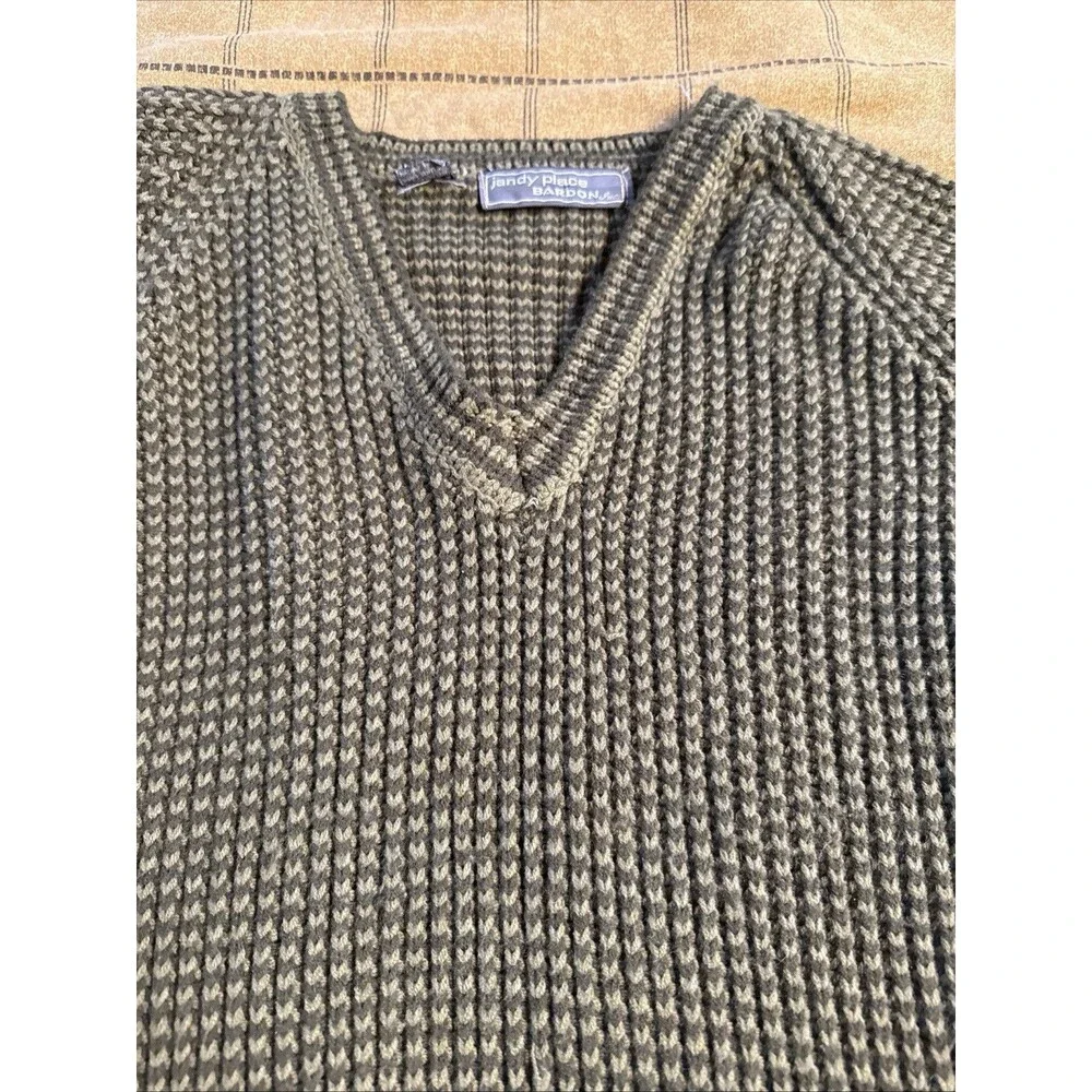 Vintage Jandy Place Bardon Inc Mens L 42-44 V-Neck Sweater Taiwan Green Brown